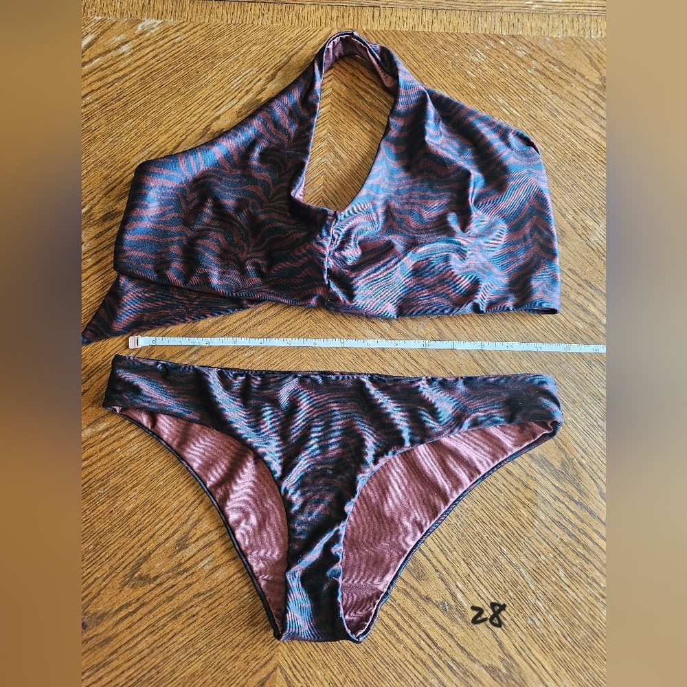 szL Animal Print Nude Halter Bikini Adjustable Spring Break Summer Vacay‎ Tiger